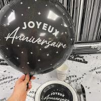 Balh24 ballon aluminium noir et blanc joyeux anniversaire