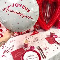 Balh24 ballon aluminium rouge et blanc joyeux anniversaire