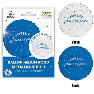 Balh24 ballon lauminium ronde joyeux anniversaire bicolore blanc et bleu