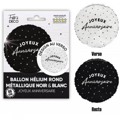 Balh24 ballon lauminium ronde joyeux anniversaire bicolore blanc et noir