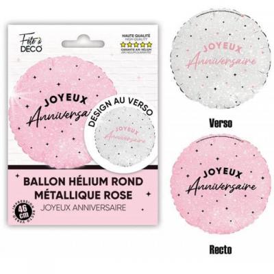 Balh24 ballon lauminium ronde joyeux anniversaire bicolore blanc et rose