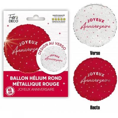 Balh24 ballon lauminium ronde joyeux anniversaire bicolore blanc et rouge