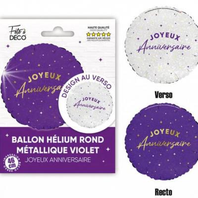 1 Ballon aluminium Joyeux Anniversaire 46cm : blanc irisé et violet Astral REF/BALH24VL