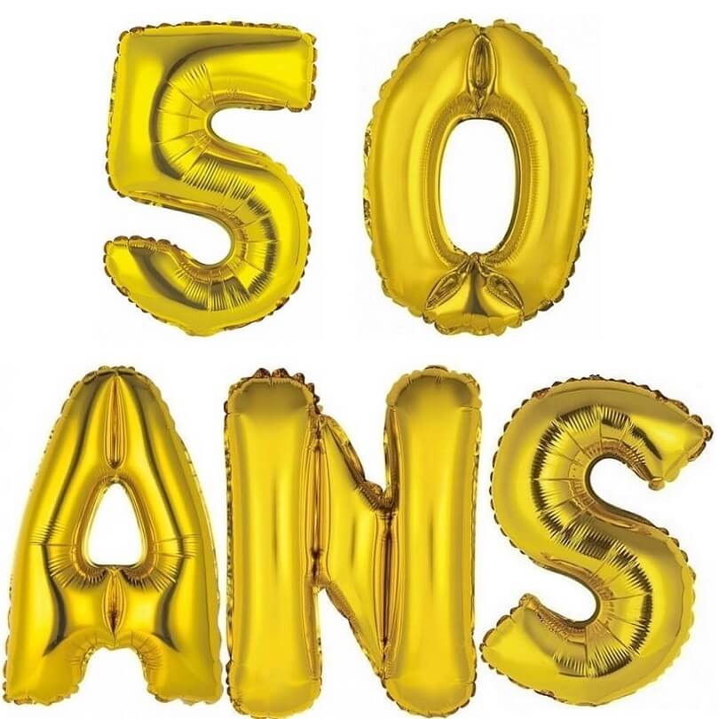 1 Kit de 5 Ballons aluminiums anniversaire 50ans or