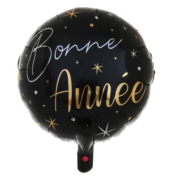 Ballon Bonne Année noir et or de 45cm pour nouvel an R/6980