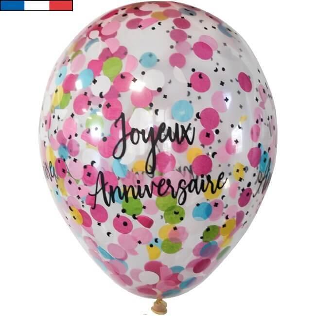 Ballon transparent + confettis multicolore Anniversaire REF/51483