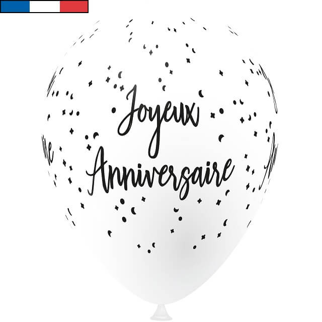 Ballon Francais Joyeux Anniversaire Blanc En Latex Ref 9323