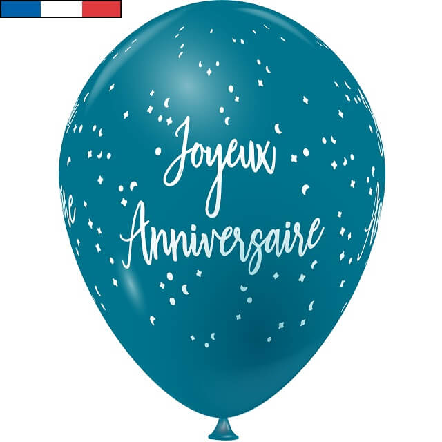 Ballon français joyeux anniversaire bleu turquoise REF/9323