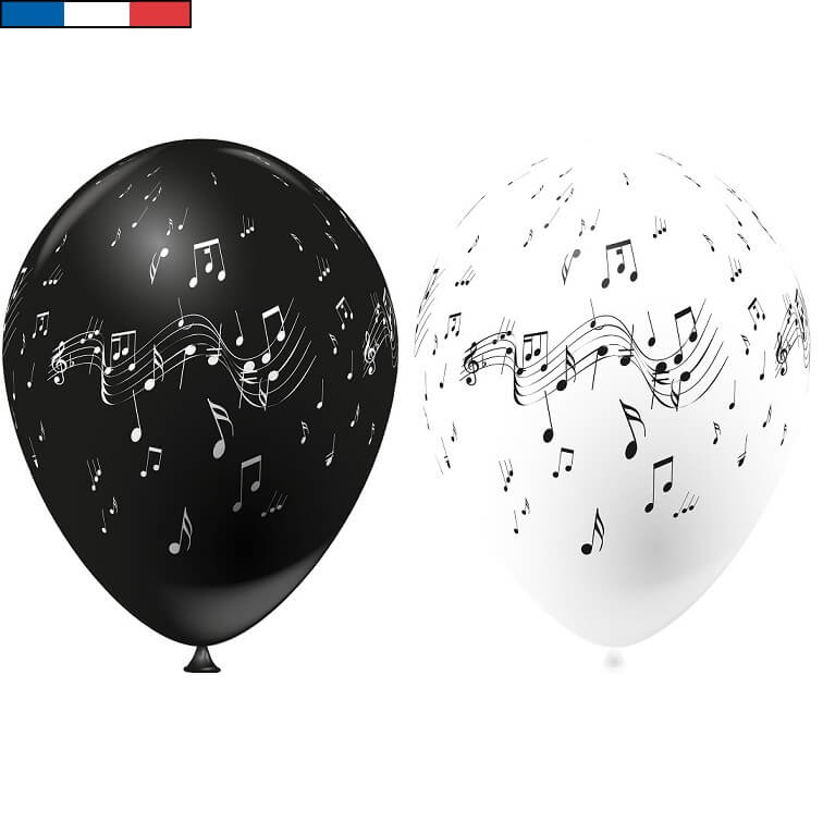 Ballon français musique blanc et noir en latex 30cm REF/0504