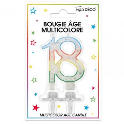 Bba01 bougie fete anniversaire multicolore 18ans