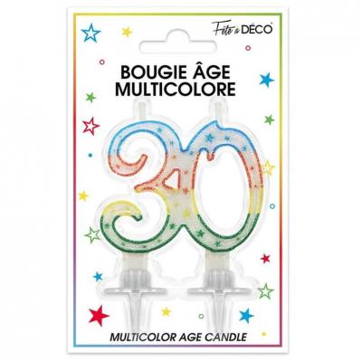 Bba03 bougie fete anniversaire multicolore 30ans