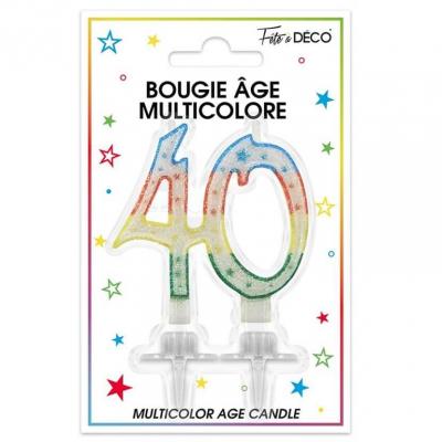 Bba04 bougie fete anniversaire multicolore 40ans