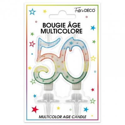 Bba05 bougie fete anniversaire multicolore 50ans