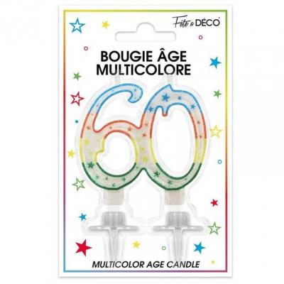 Bba06 bougie fete anniversaire multicolore 60ans