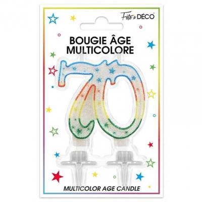 Bba07 bougie fete anniversaire multicolore 70ans