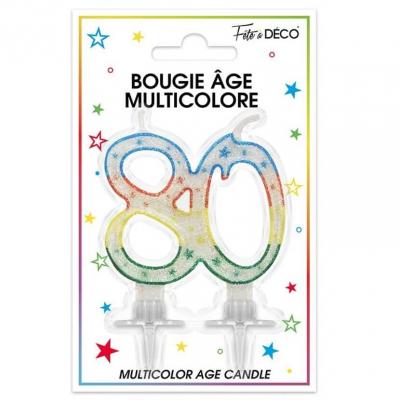 Bba08 bougie fete anniversaire multicolore 80ans