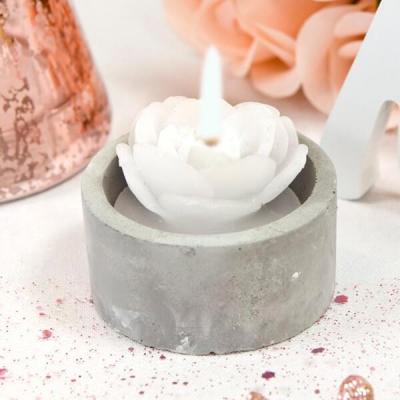 Bougie chauffe-plat rose blanche avec pot effet ciment (x1) REF/BG022