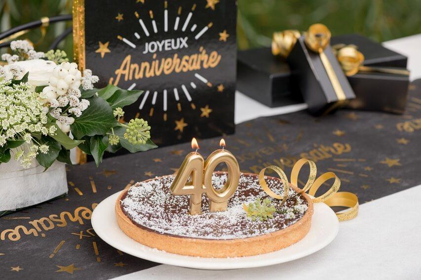 Bougie dorée métallisée 40ans pour gâteau anniversaire R/6930