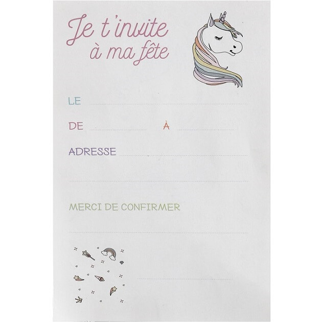 Carton invitation licorne - Anniversaire fille theme licorne