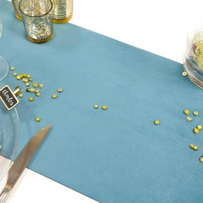 Chemin de table elegant velours bleu canard