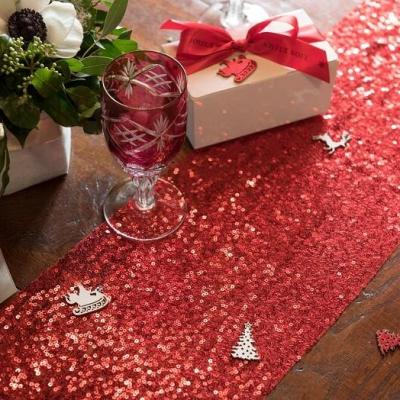 Chemin de table noel sequins rouge