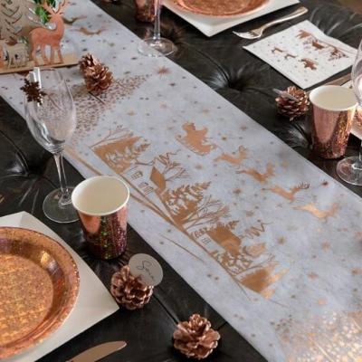 Chemin de table village de noel rose gold et blanc