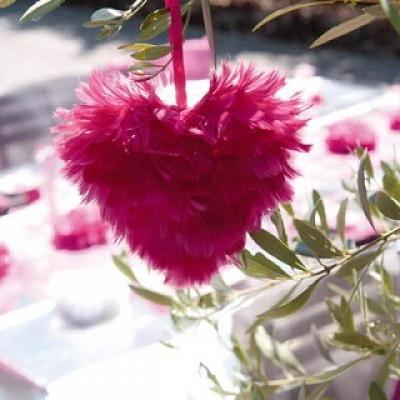 Coeur plumes fuchsia 2