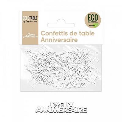 Confettis de table joyeux anniversaire blanc papier