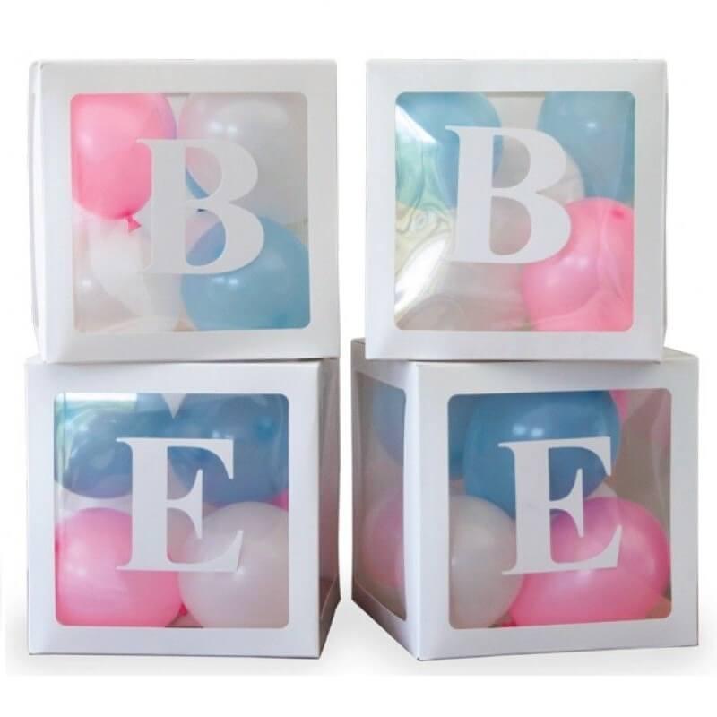 4 Cubes décoratifs à ballons BEBE ou BABY blanc REF/51728