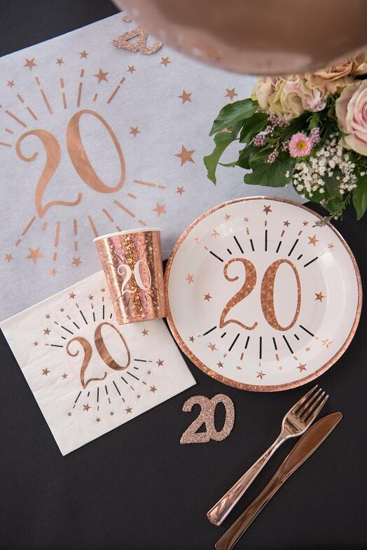 20 Serviettes papier Joyeux anniversaire rose gold 12,5 x 12,5 cm et 25 cm  dépliées - Vegaooparty