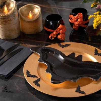 Decoration assiette noire chauve souris fete halloween