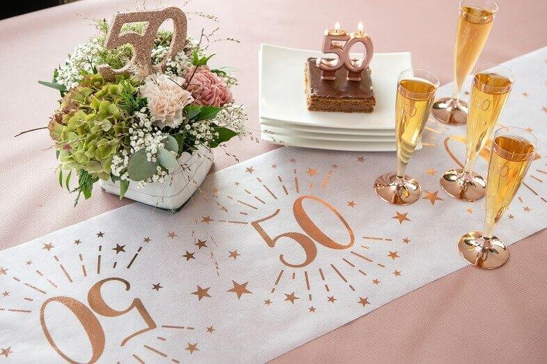 Decoration De Table 50ans Anniversaire Blanc Rose Gold Etincelant