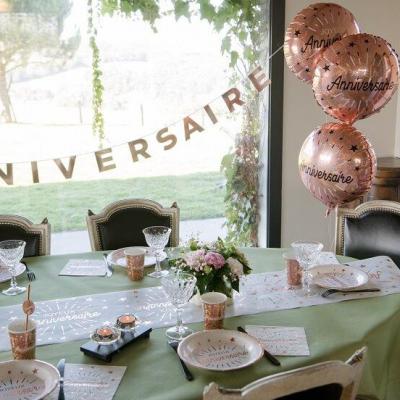 Decoration ballon aluminium joyeux anniversaire rose gold