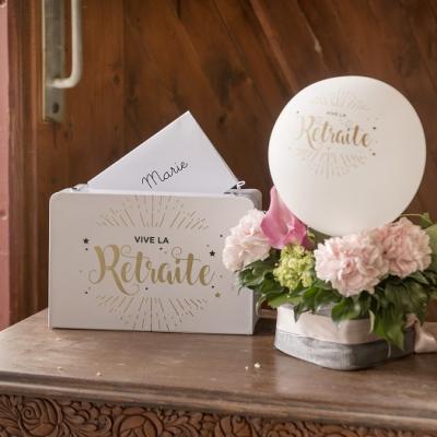 Decoration ballon retraite blanc et dore metallise