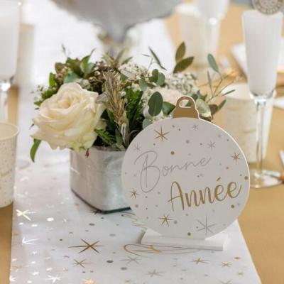 Decoration centre de table en bois blanc or et argent