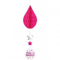 Decoration de salle anniversaire avec goutte rose fuchsia en suspension