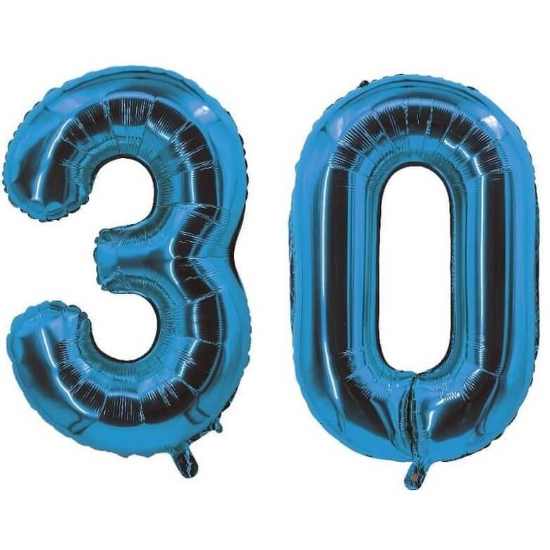 Décoration de salle avec ballon anniversaire chiffre 30 bleu