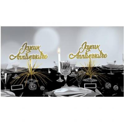 Decoration de table joyeux anniversaire dore or metallique