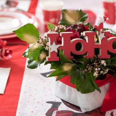 Decoration de table lettre en bois de noel rouge hoho