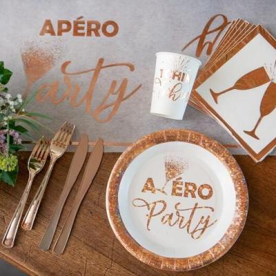 Decoration de table serviette fete apero party blanc et rose gold