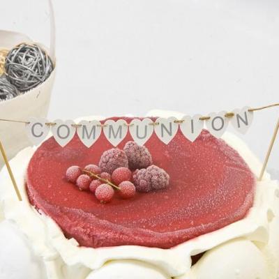 Decoration gateau argent communion en bois