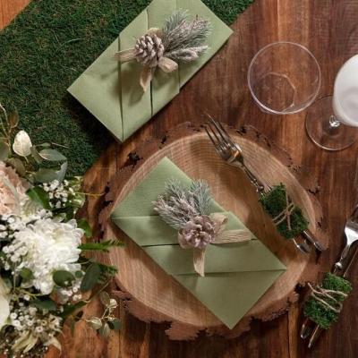 Decoration pliage de serviette noel champetre vert olive sauge