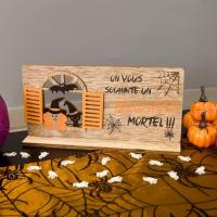 Dek0254 centre de table halloween en bois lieux hante sorciere