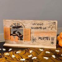 Dek0254 centre de table halloween en bois lieux hante sorcieres