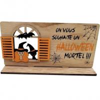 Dek0254 centre de table halloween en bois lieux hantes sorciere