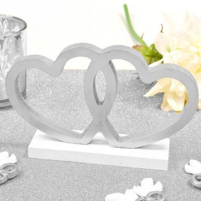 Dek0276 decoration de table mariage st valentin coeur blanc et argent en bois