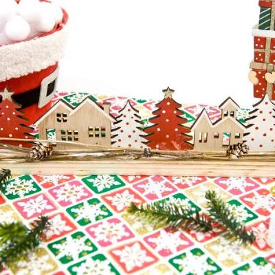 Dek0445 decoration de table village de noel naturelle et rouge bois