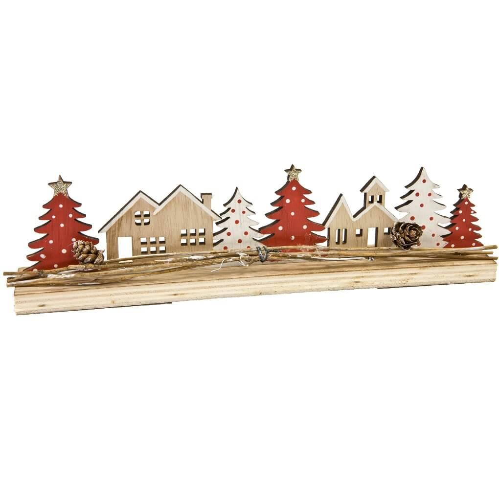 Décoration village de Noël en bois effet Champêtre REF/DEK0445