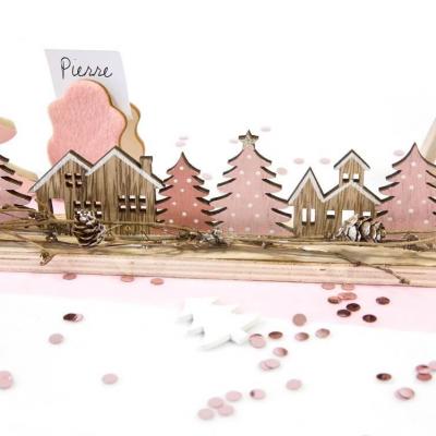 Dek0445 decoration village noel rose et naturel champetre