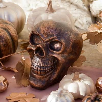 1 Crâne cuivre en résine 12.8 x 12.8 x 10 cm REF/DEK0552 (Décoration fête Halloween)
